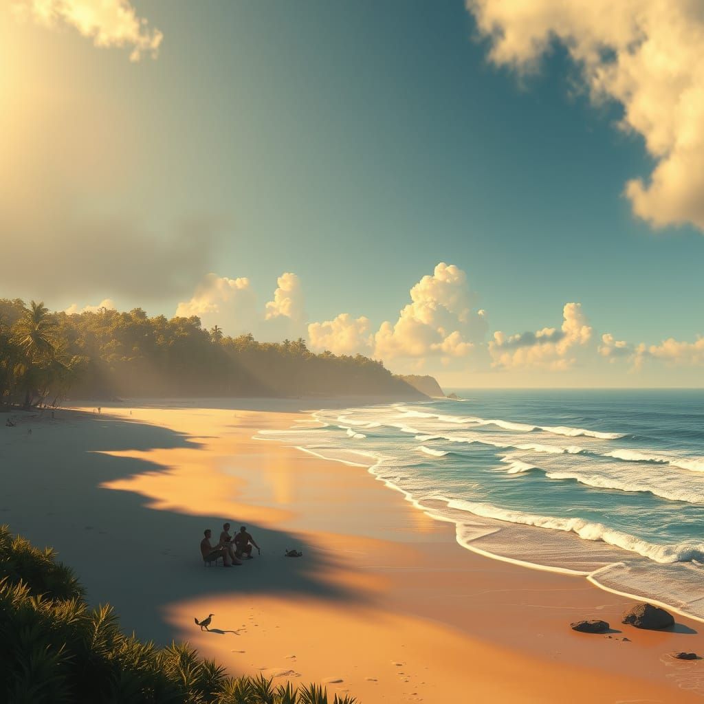 Surreal Seaside Oasis in Vibrant Realism
