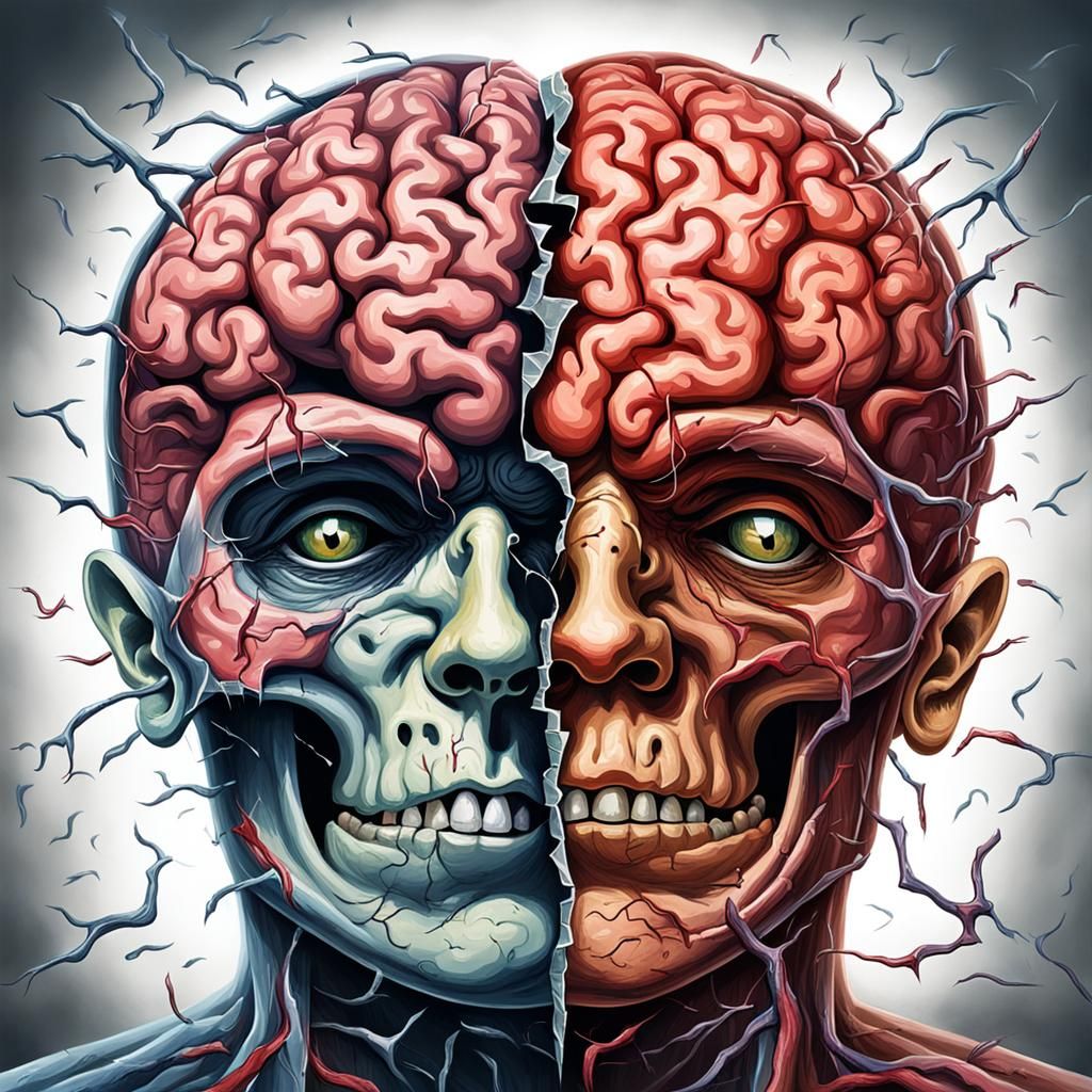 Surreal Brain Breaking Apart in Sinister Pain