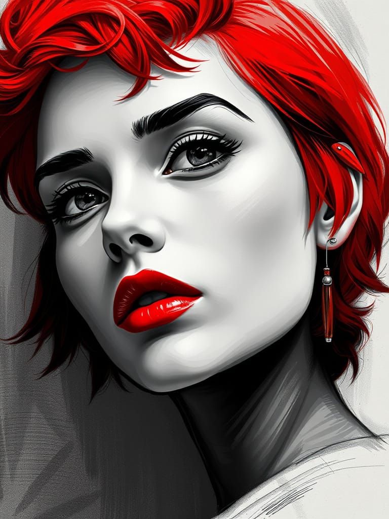 Fiery Pixie Portrait in Art Nouveau Style