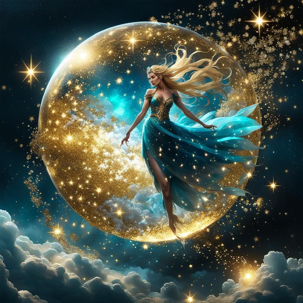 Glittering Fairy Goddess in Bioluminescent Starscape