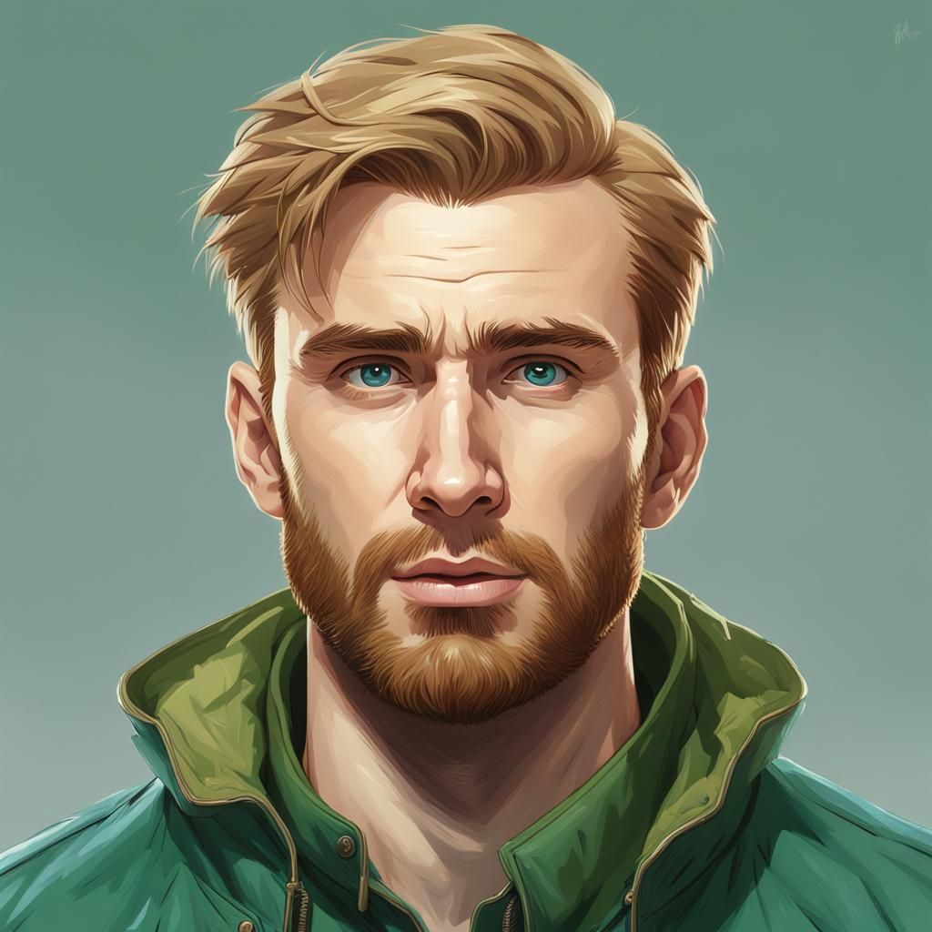 Blond Man in Green Jacket, Digital Art Portrait