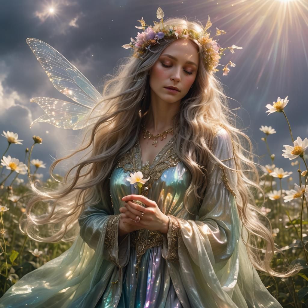 Ethereal Faerie with Iridescent Flower