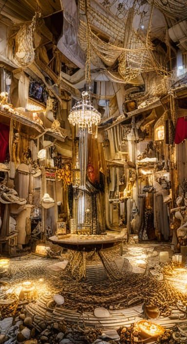 Pirate Treasure Cave Plundered with Gold and Jewels