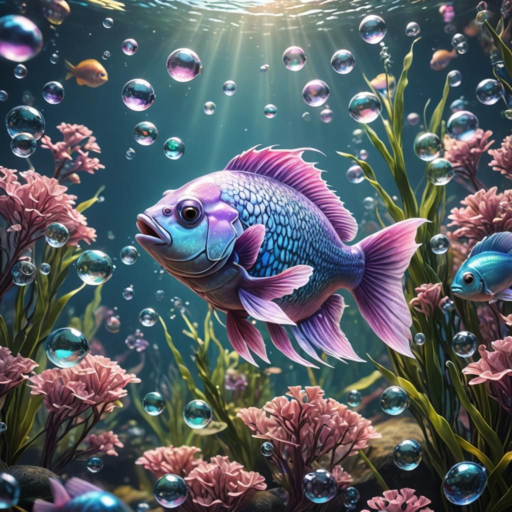 Colorful Rainbow Fish Swimming Underwater: Hyperrealistic Ar...