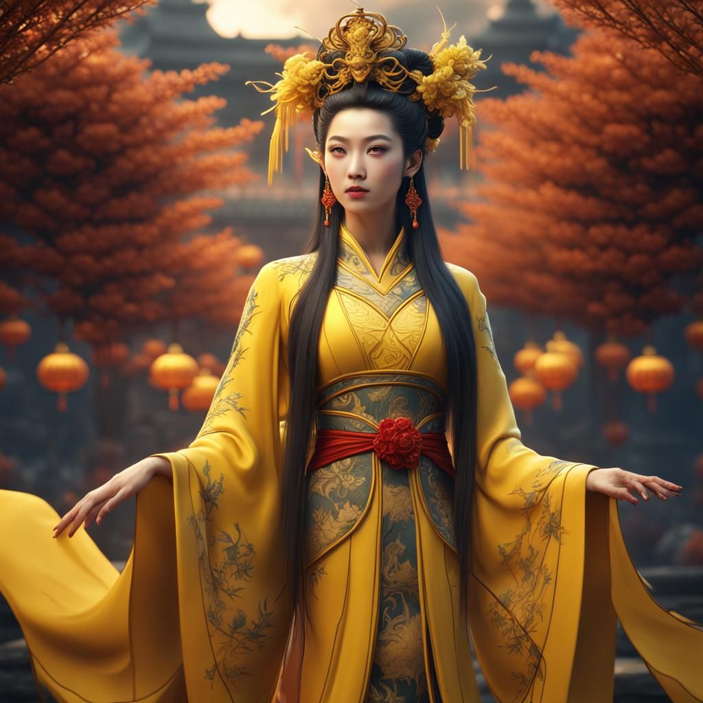 Chinese Goddess of Love in Detailed Painting