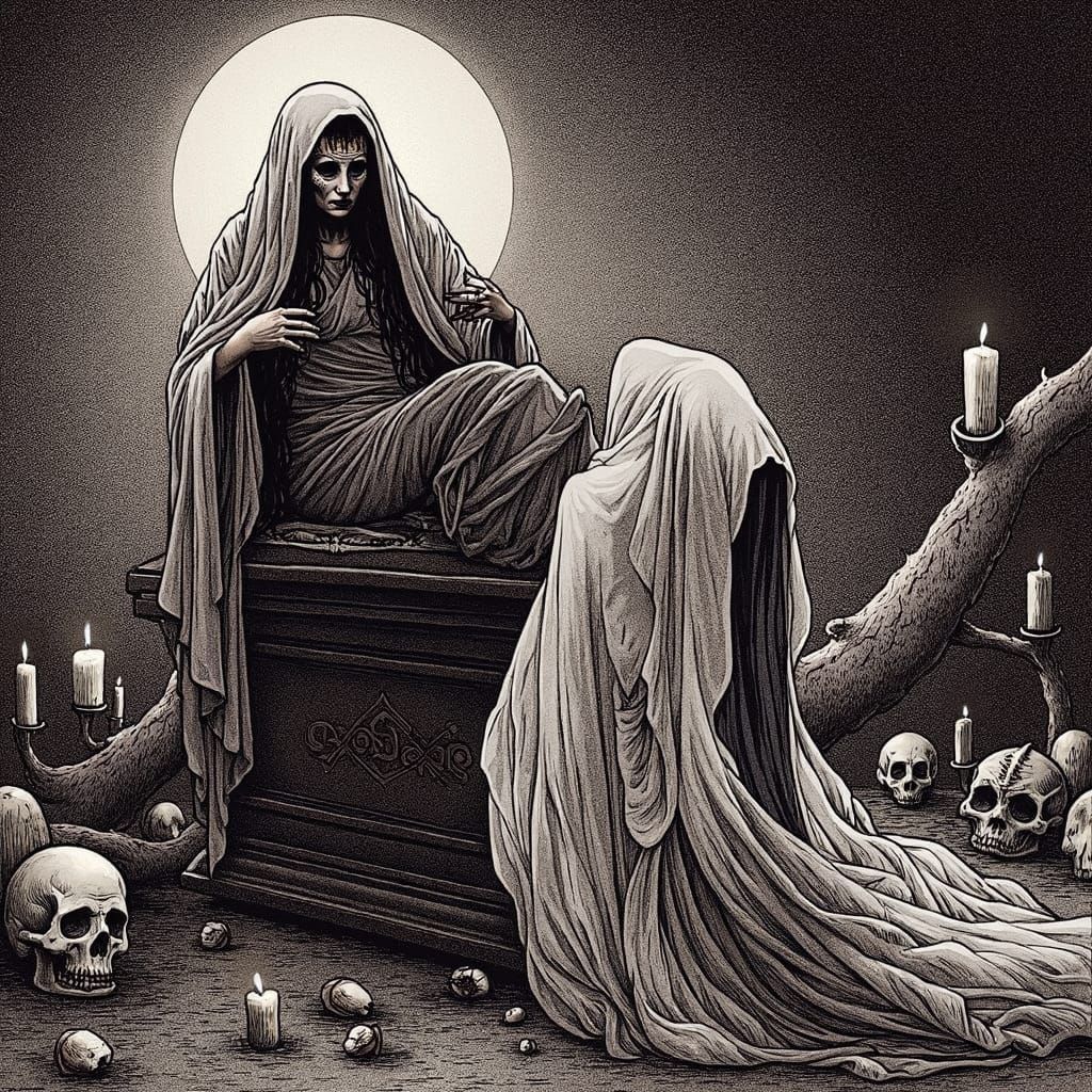 Ethereal Woman Rises: Gothic Illustration in Art Nouveau Sty...