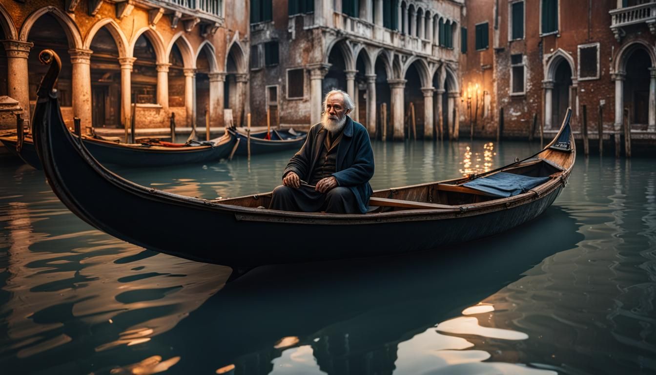 Rainy Venice Night: Old Man's Reflections