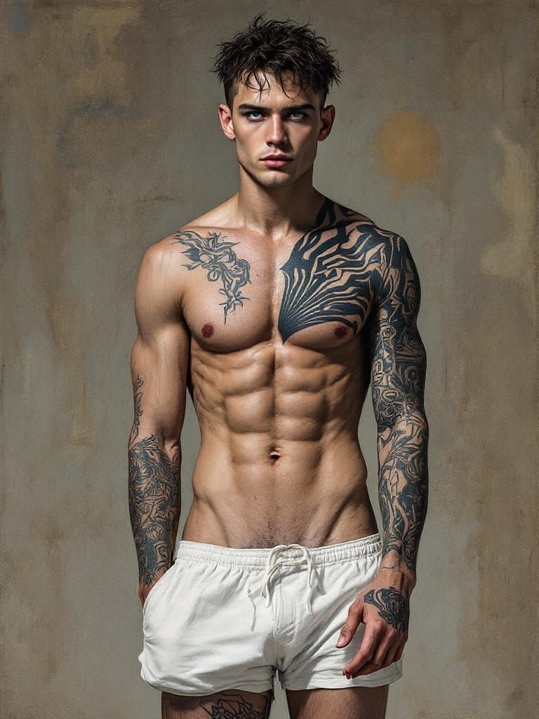 Geometric Fae Figure Study with Tattoos