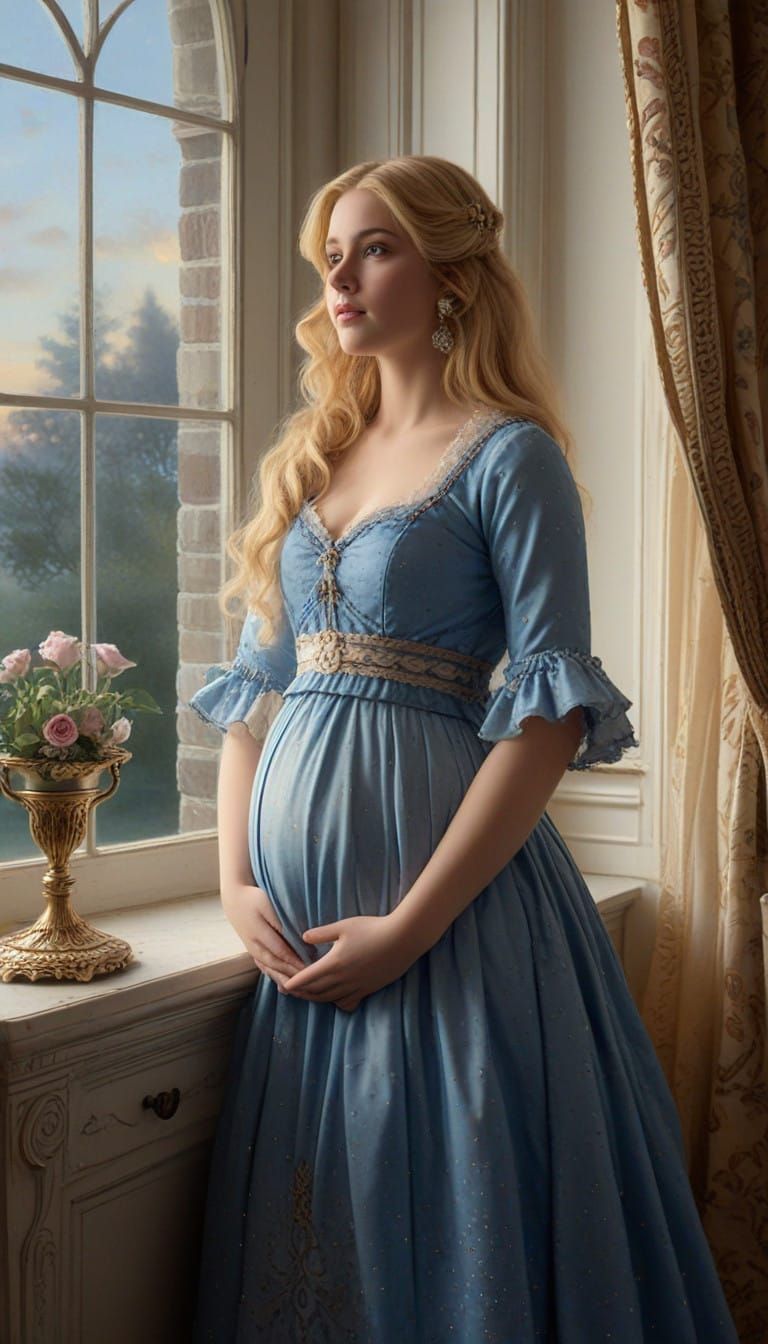 Ethereal 18th Century Pregnant Woman in a Whimsical Home