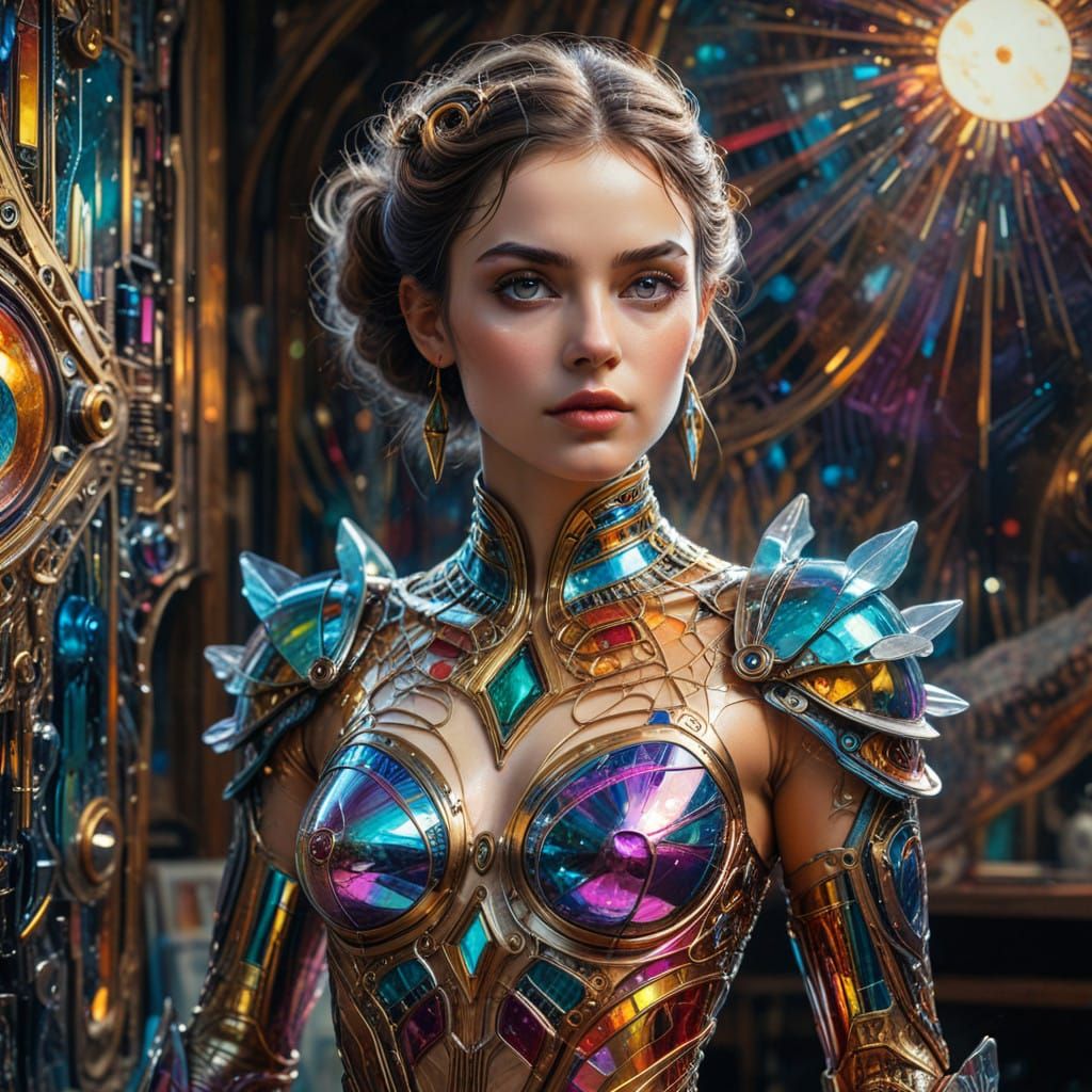 Surreal Retrofuturistic Beauty with Vibrant, Iridescent Deta...
