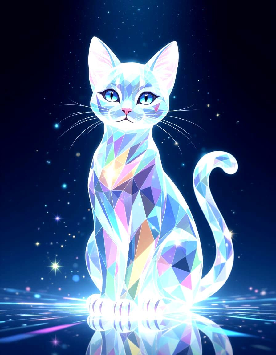 Elegant Glowing Crystal Cat Figure in Dramatic Light