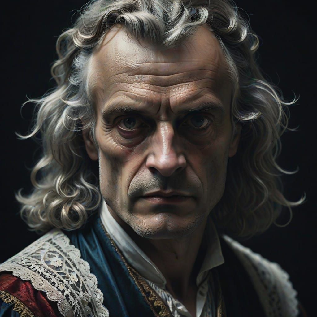Baroque-Inspired Portrait of Sir Isaac Newton in Dramatic Ch...