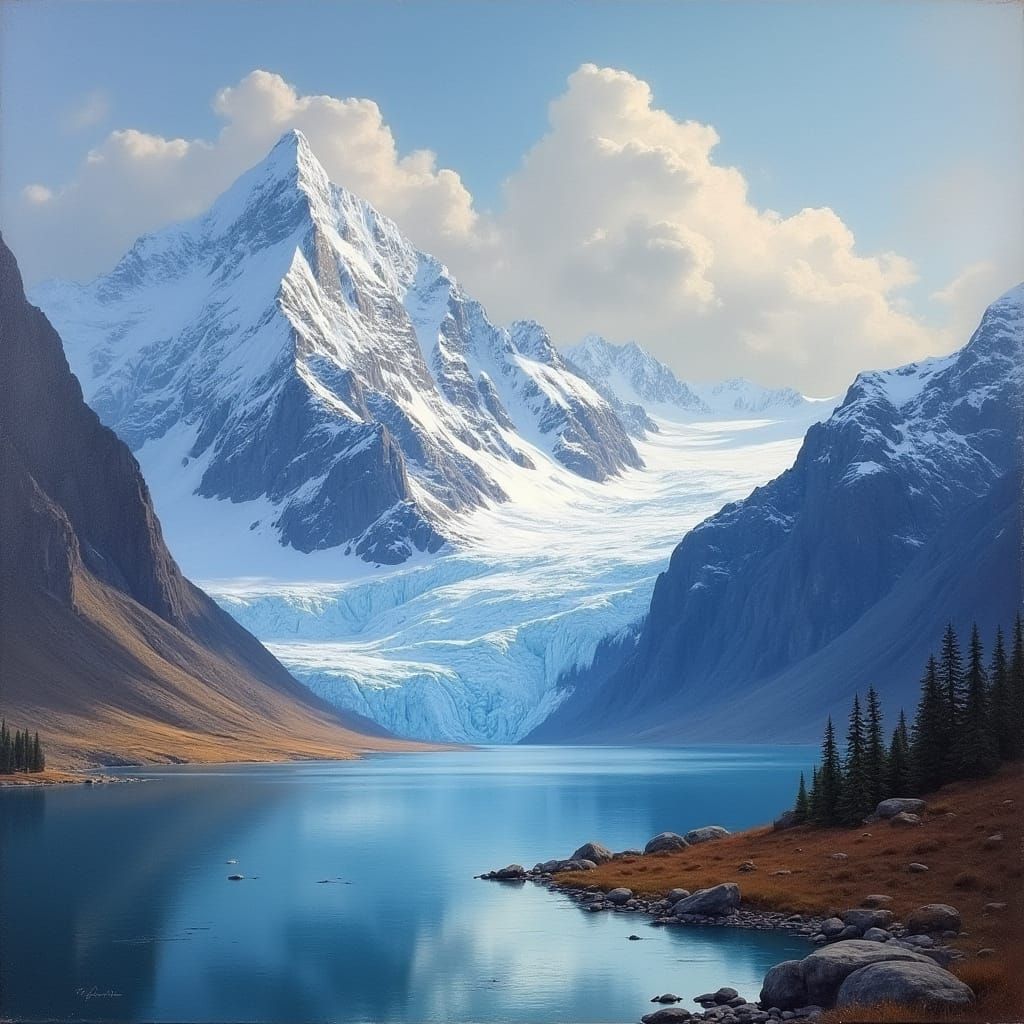 Dramatic Alaskan Wilderness in Oil Painting Style