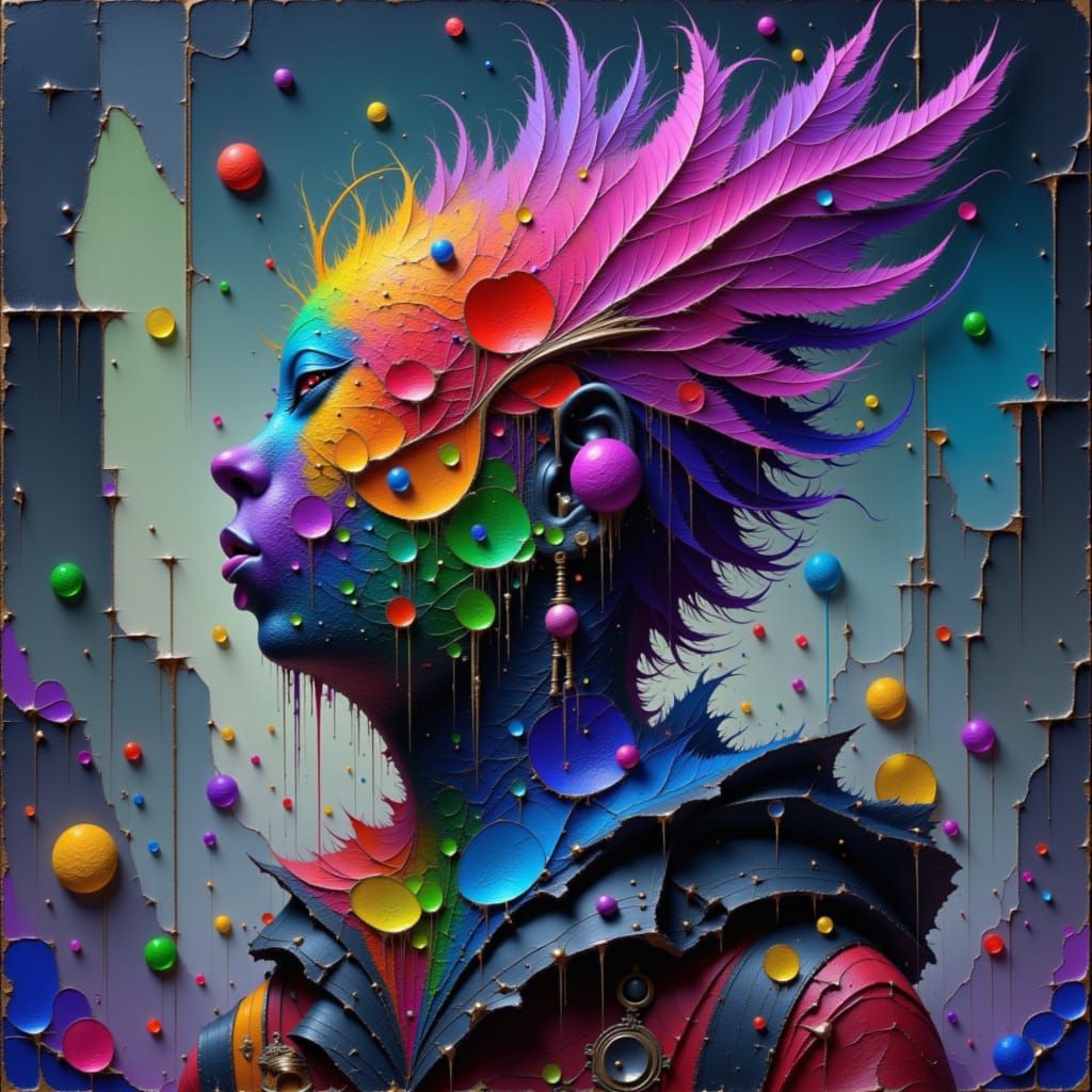 Feathery Round Shape with Impasto Texture in 3D