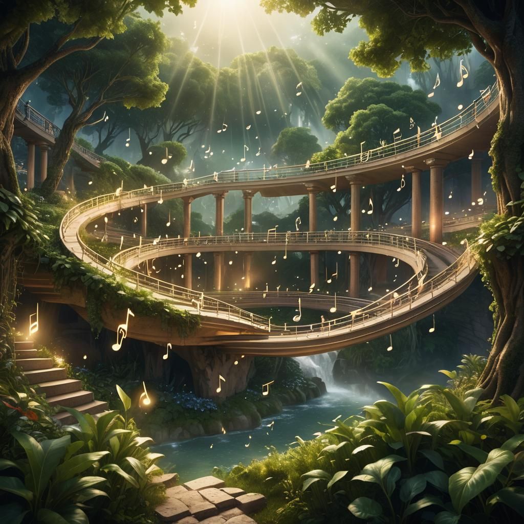 Iridescent Music Notes in Natural Amphitheater