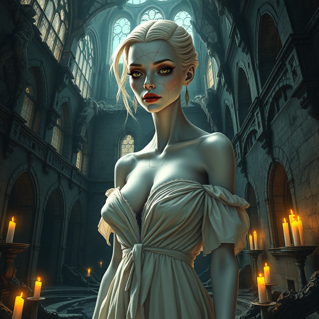 Blonde Frankenstein in Castle with Fractal Patterns