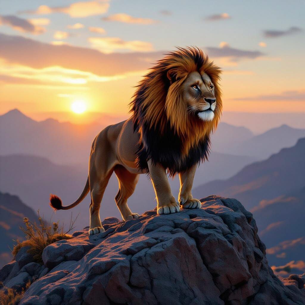 Majestic Lion with Fiery Mane in Hyperrealistic Style