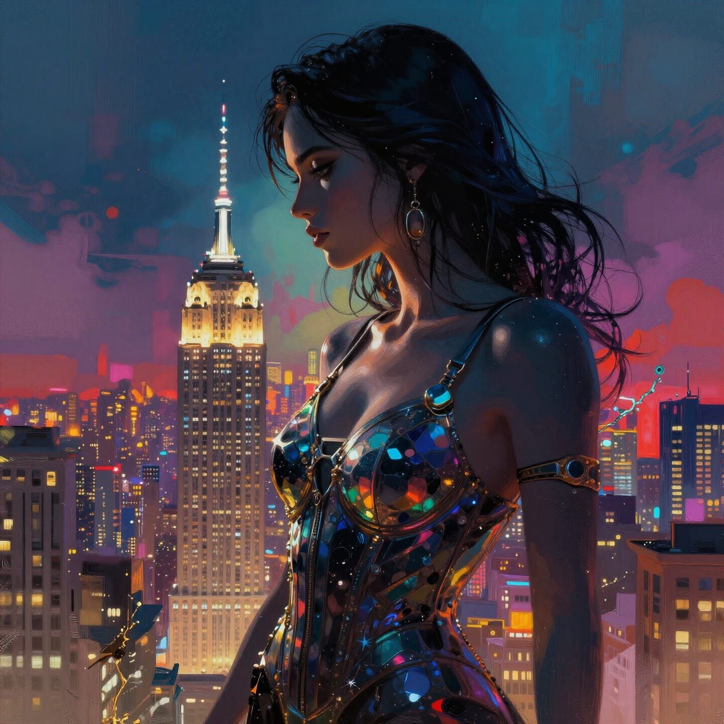 Cityscape Inside Female Silhouette, Hyperrealistic Splash Ar...