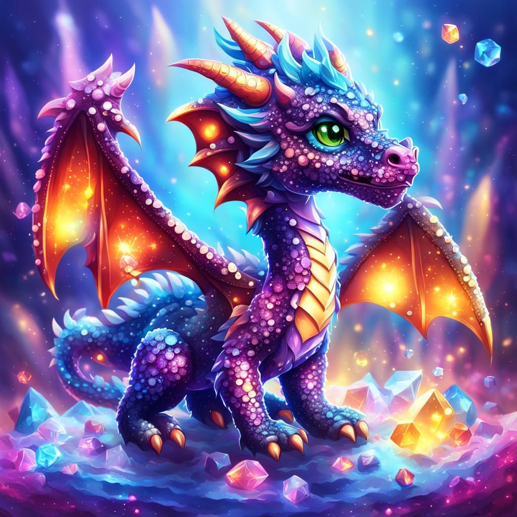 "Sparkle glitter vibrant CRYSTAL chibi dragon. Crystal clear sparkle background striking";lora:crystalclear:1.0