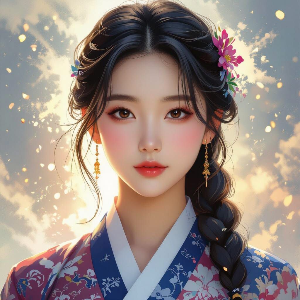 Pretty Korean Girl Portrait, Dynamic Lighting, Concept Art
