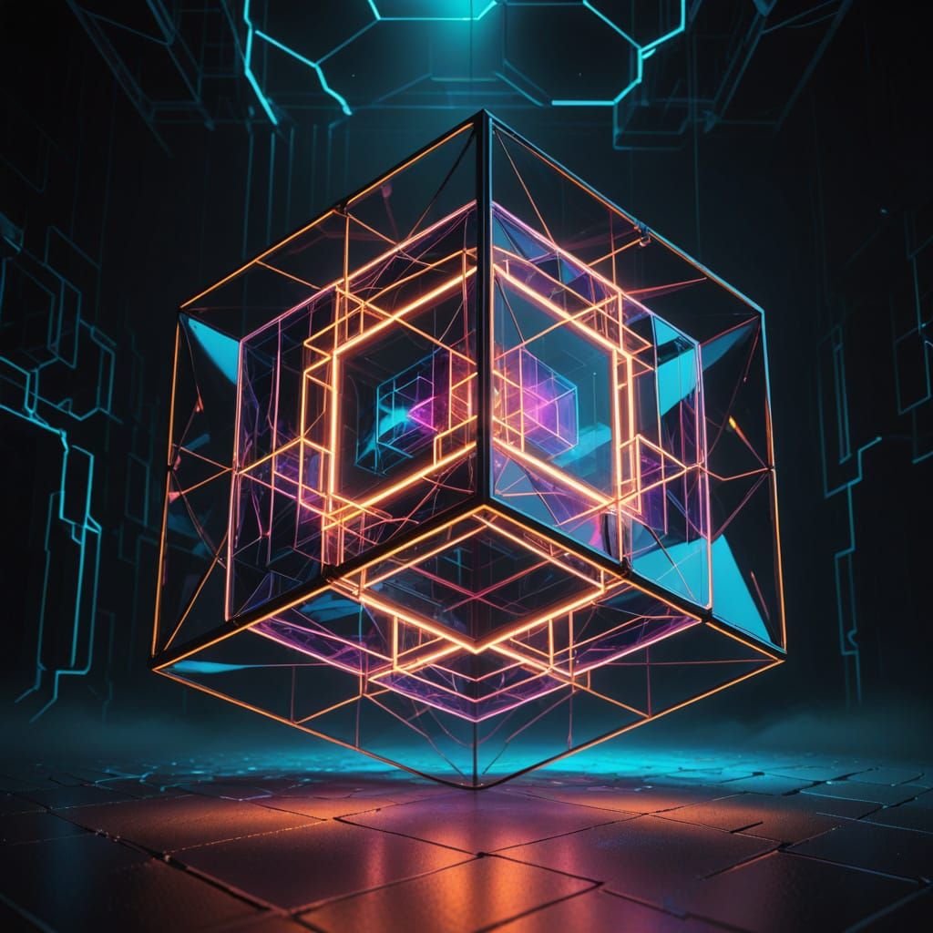 Surrealistic Hypercube in Dreamlike Atmosphere