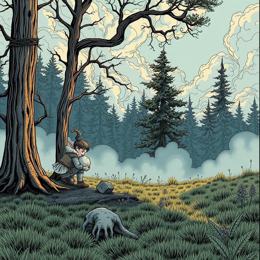 Halfling Bard Resting in Forest Clearing