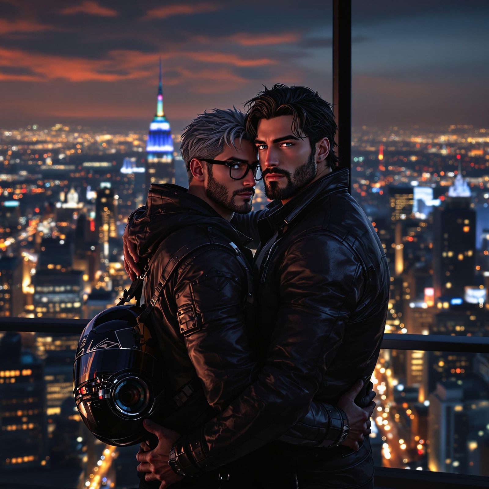 Chiseled Athlete Embraces Snowy-Haired Boyfriend in Penthous...