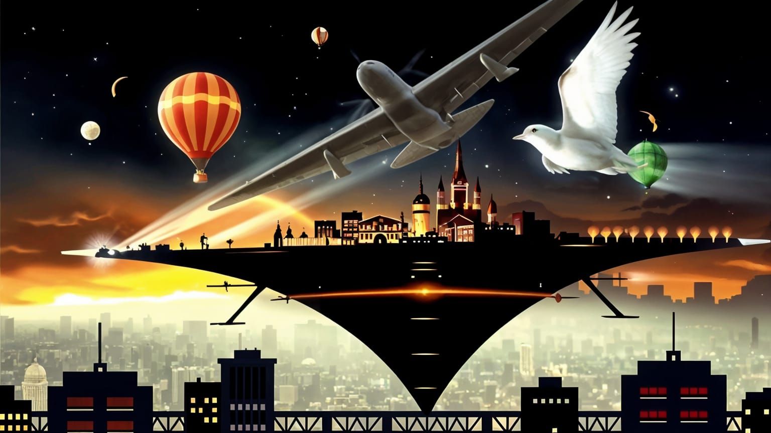 Futuristic Flying Cityscape