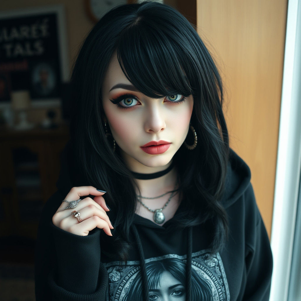 Curvy Emo Woman with Black Hair and Makeup
