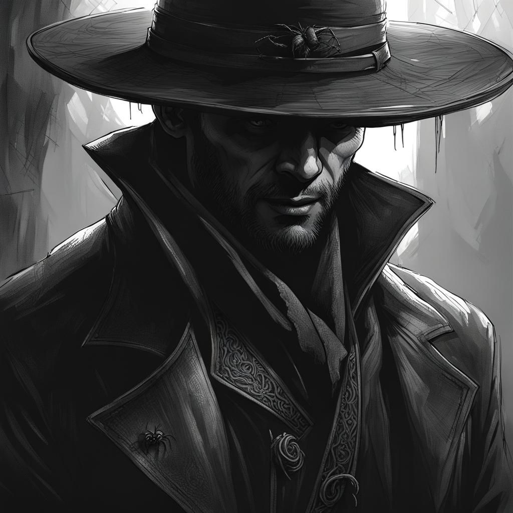 Mysterious Man with Spider, Dark Fantasy Concept Art