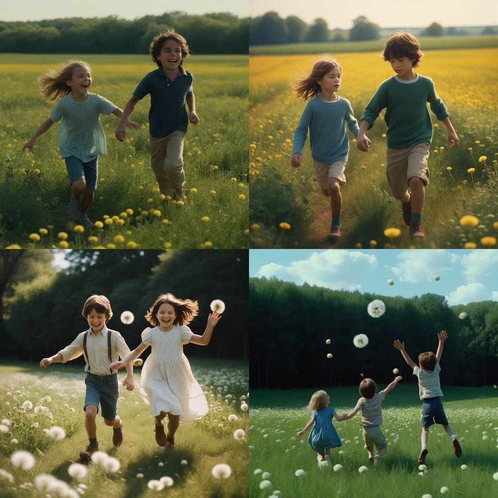 Children's Joyful Catch in a Vibrant Floral Landscape