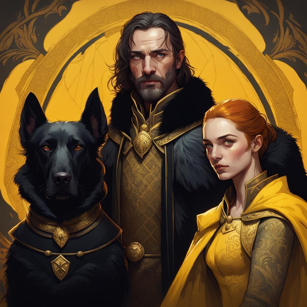 Sandor and Sansa: Dark Castle Rulers in Art Nouveau Style