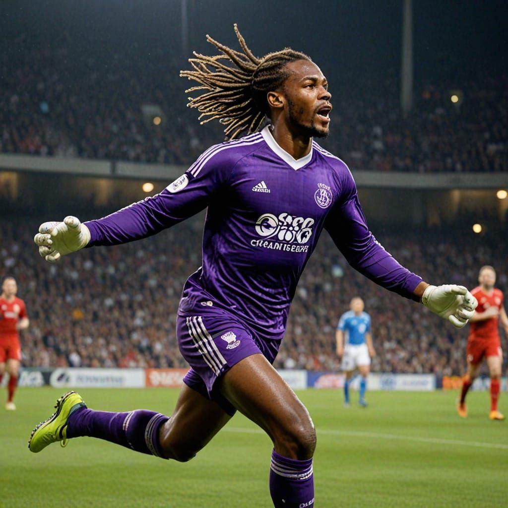 African Football Goalkeeper in Dramatic Motion