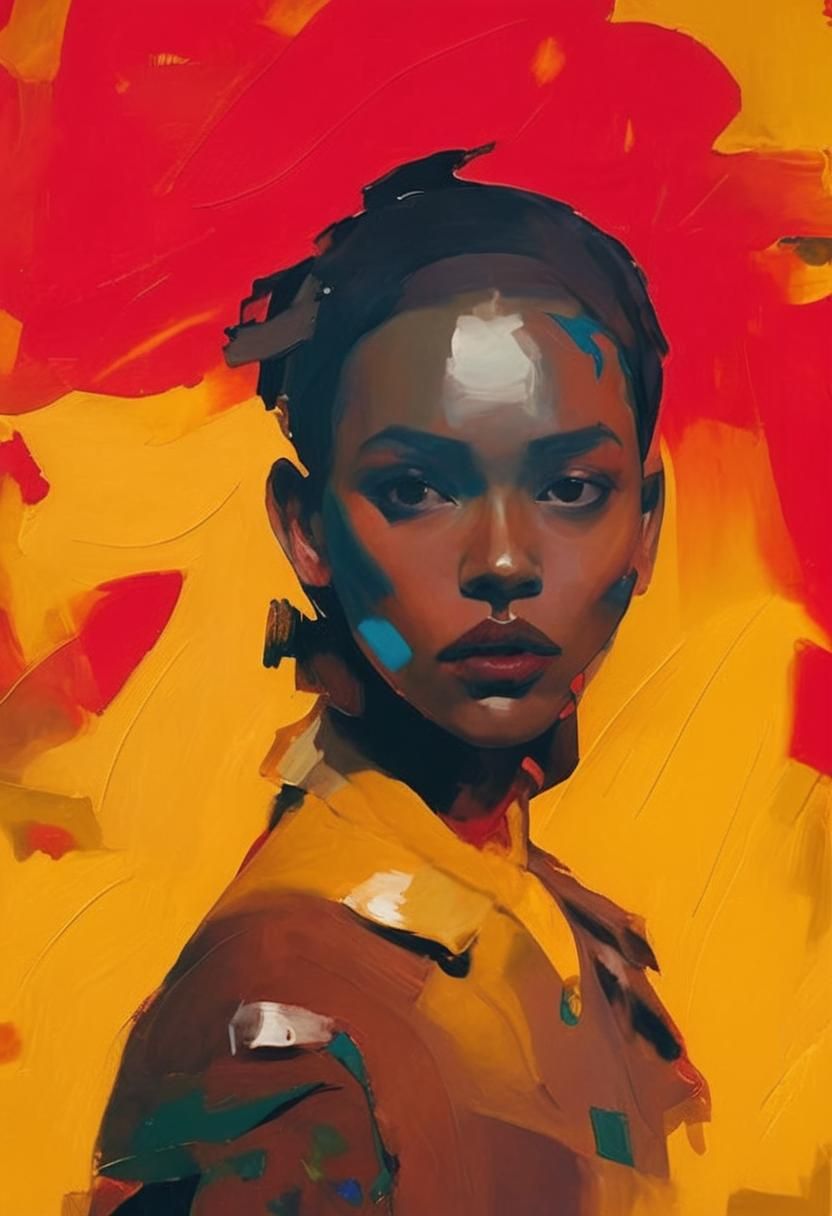 Elegant Goth Girl Portrait in Impasto Style