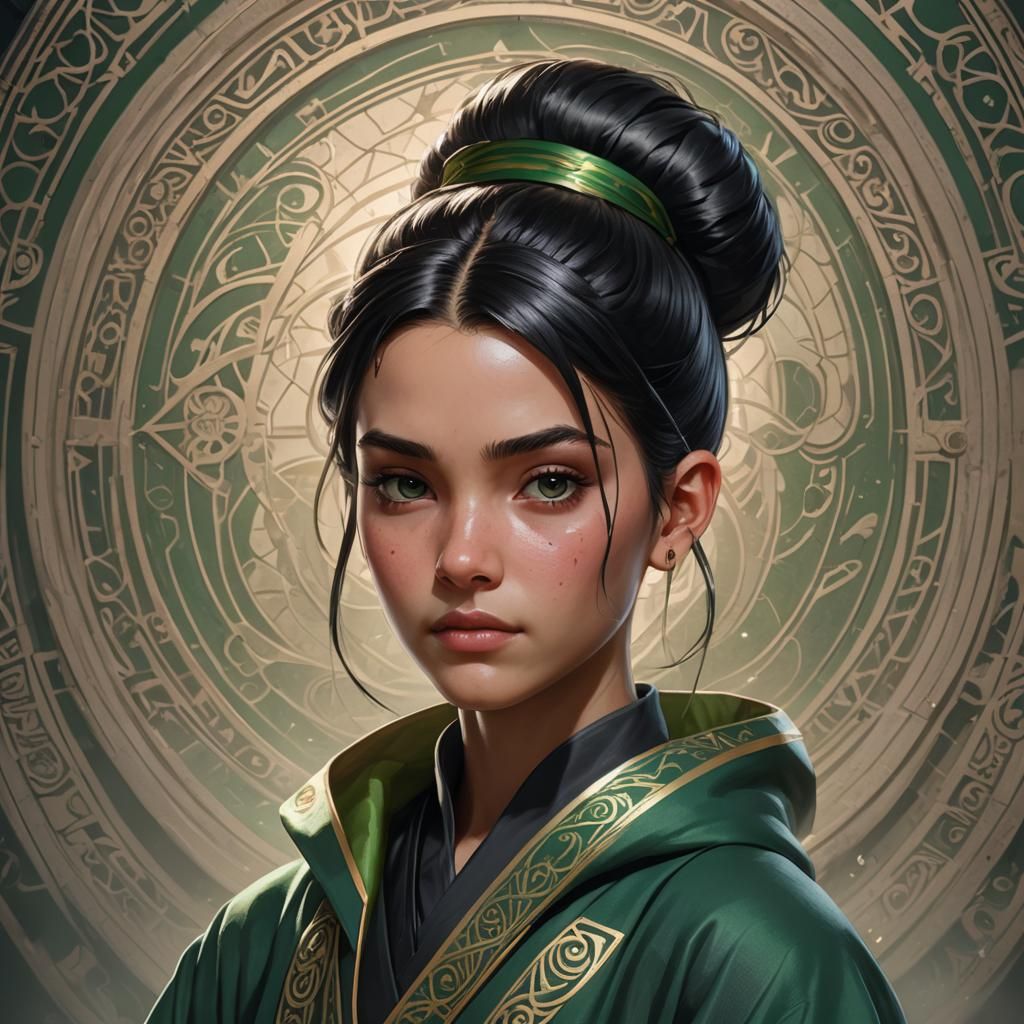 Girl in Slytherin Robes: Detailed Portrait
