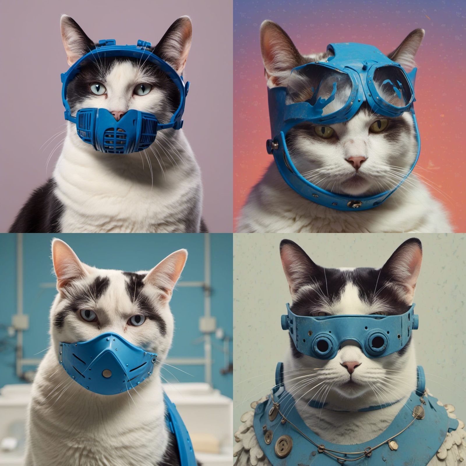 Cat in Blue Mask: Detailed Matte Painting