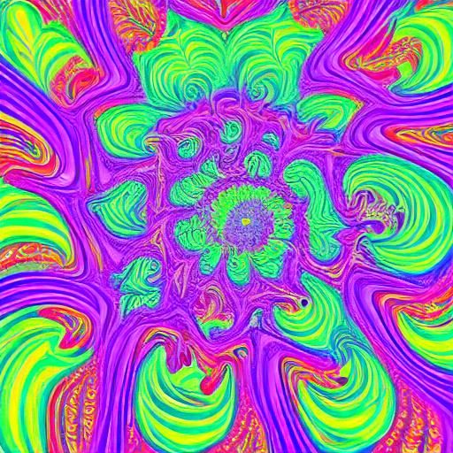 Mesmerizing Fractal Vector Art in Neon Hues