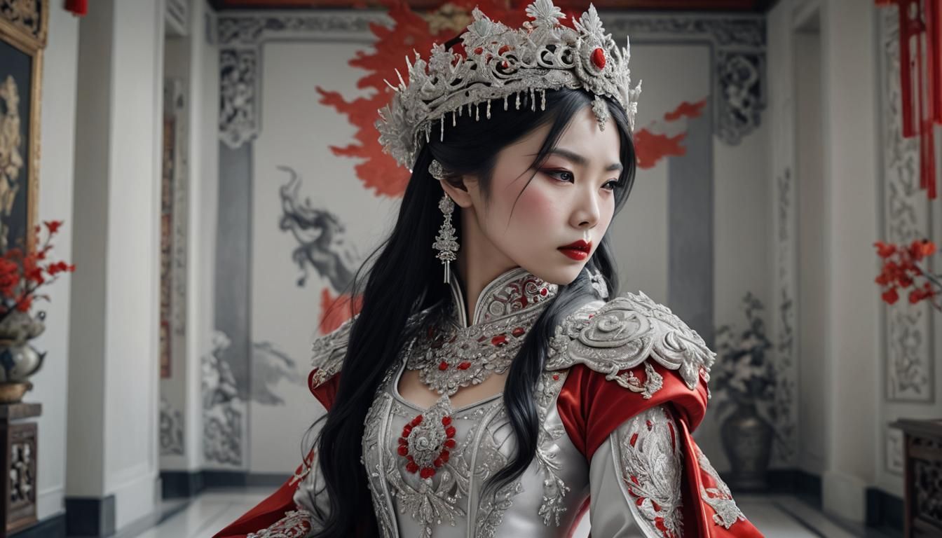 Chinese Empress with Silver Crown in Photorealism
