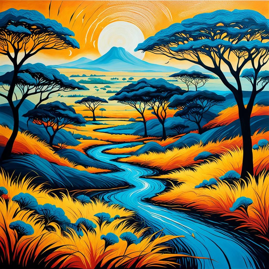 Abstract Savanna Art in Complementary Colors