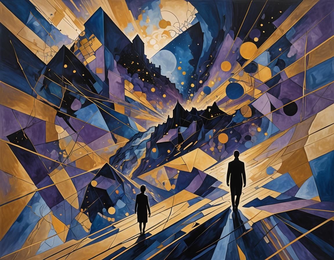 Surreal Cosmic Landscape with Ascending Figure
