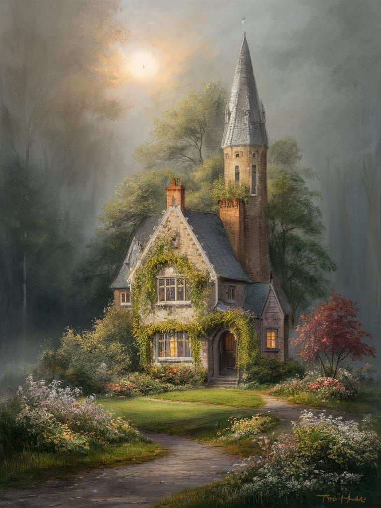Ethereal Fantasy Scene in Kinkade Style