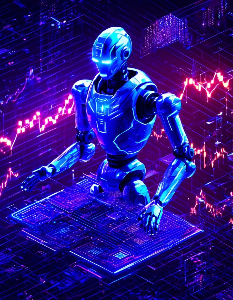 AI Hand Controls Stock Market in Isometric 3D