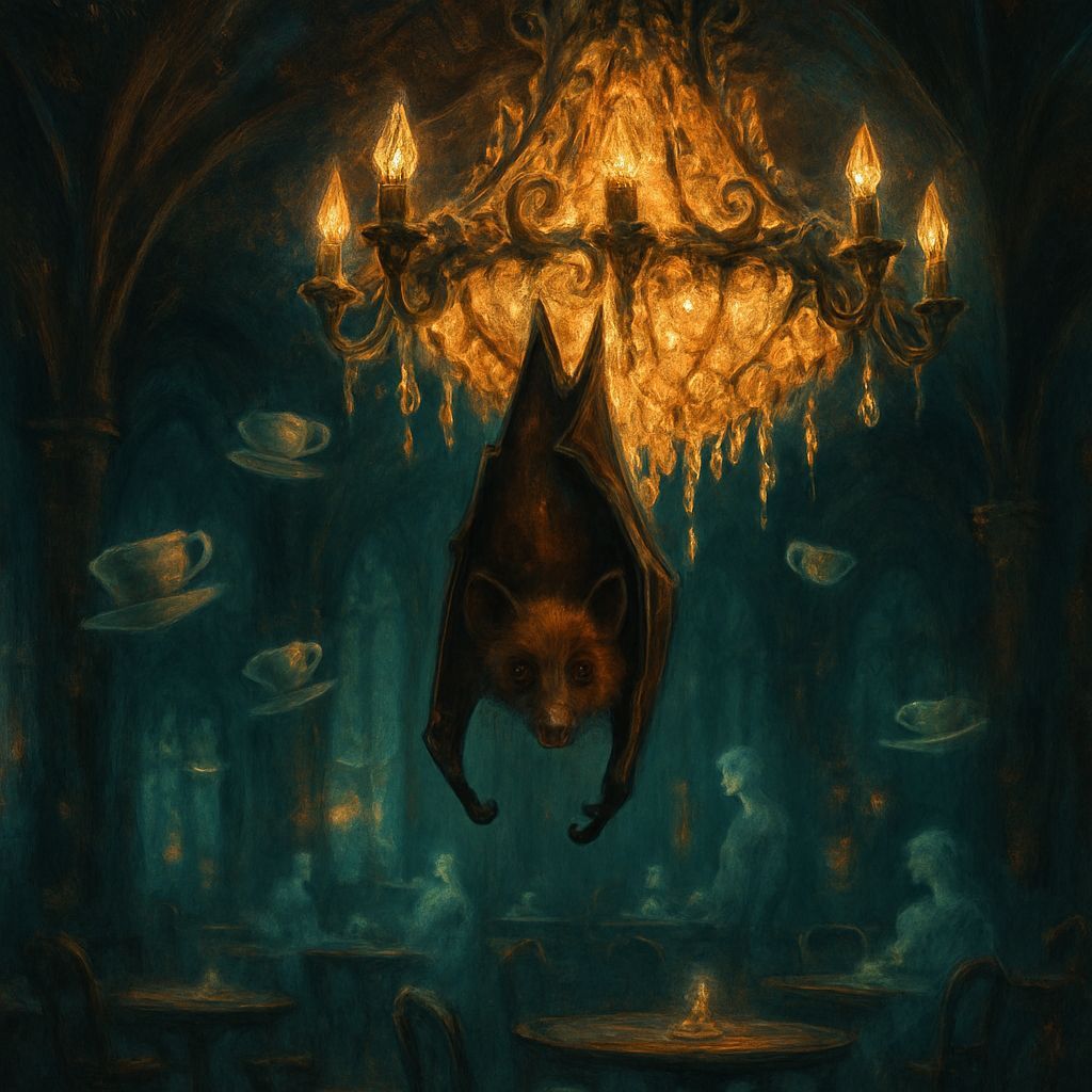 Gothic Cafe Fruit Bat on Crystal Chandelier