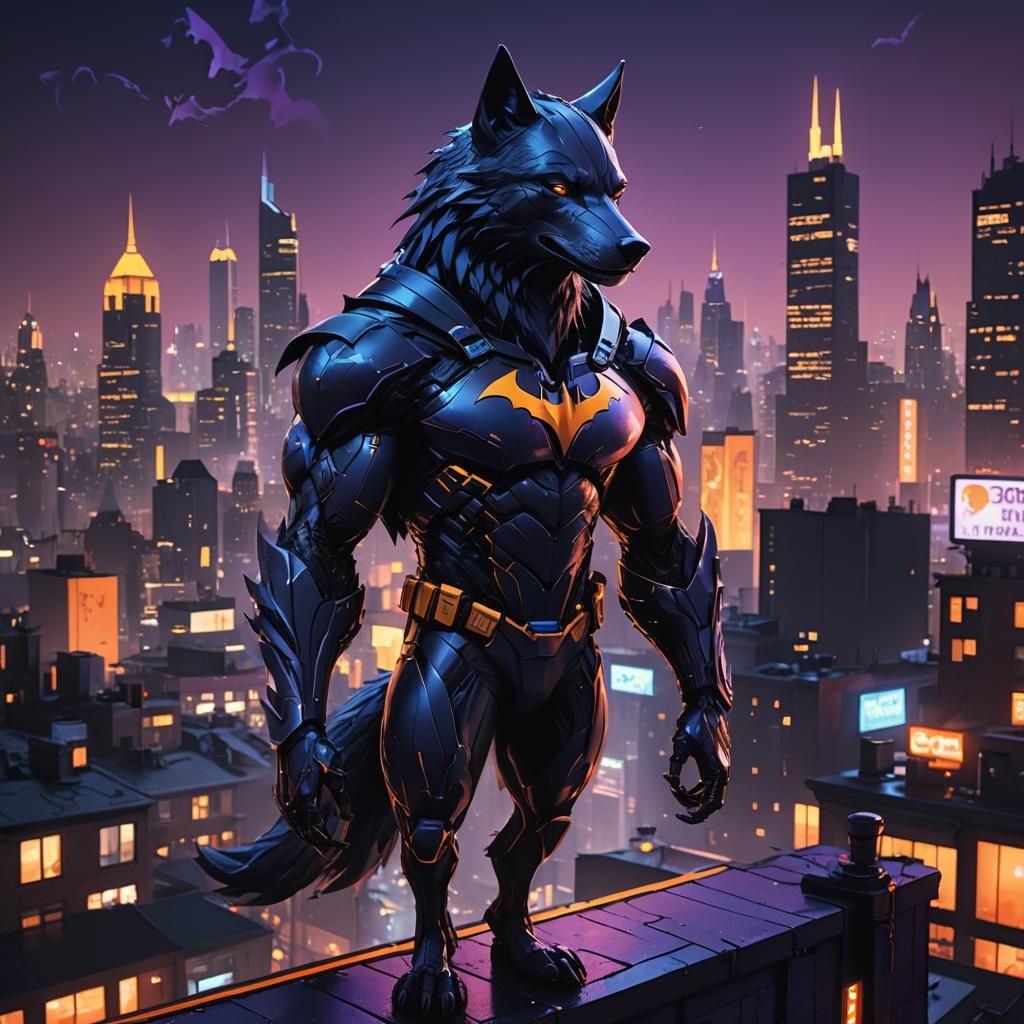 Batman Wolf Hero on Gotham Rooftop