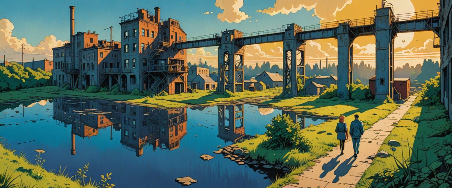 Exploring Abandoned Factory: Comic Book Gouache Painting