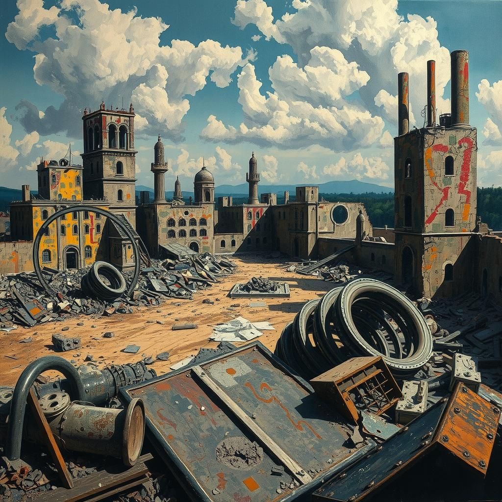 Post-Apocalyptic Cityscape in Brutalist Style