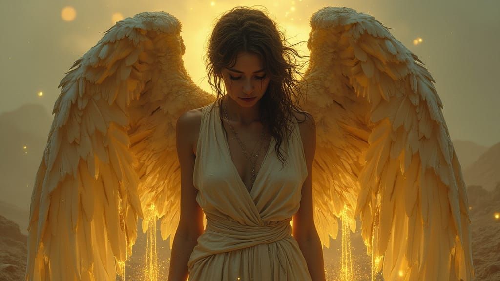 Fallen Angel Sobs Tears of Golden Beauty