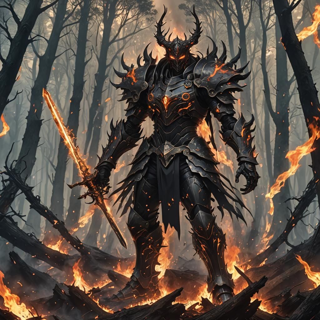 Burning Anime Villain with Four Swords