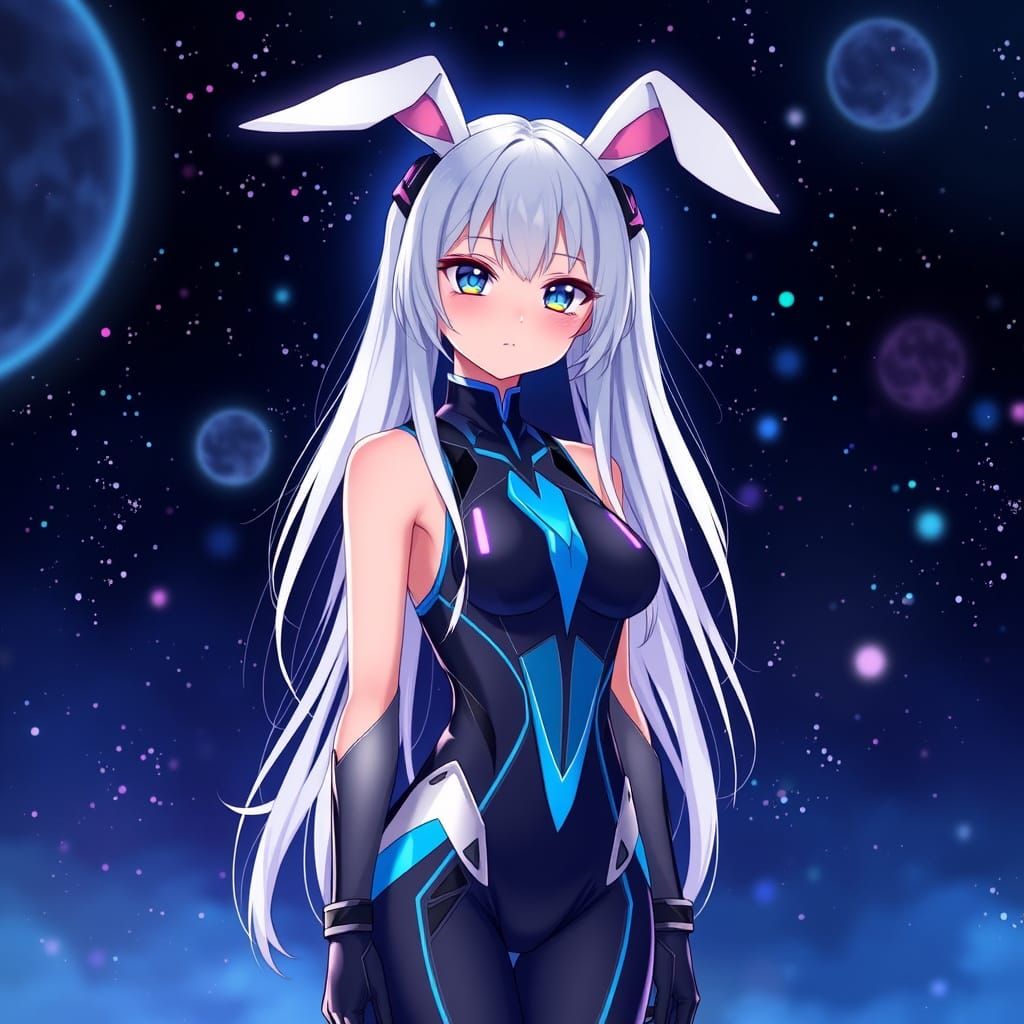 Cyberpunk Girl in Bunny Ears with Vibrant Hair