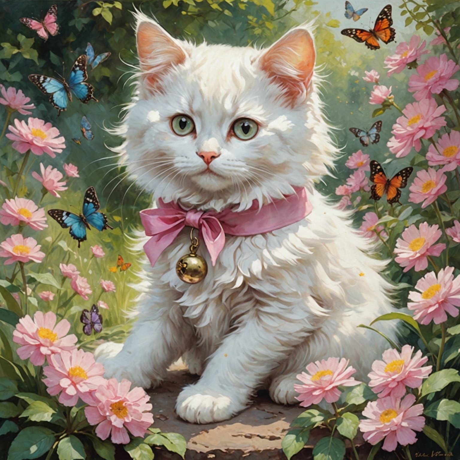 Maine Coon Cat and Puppy in Gouache Watercolour